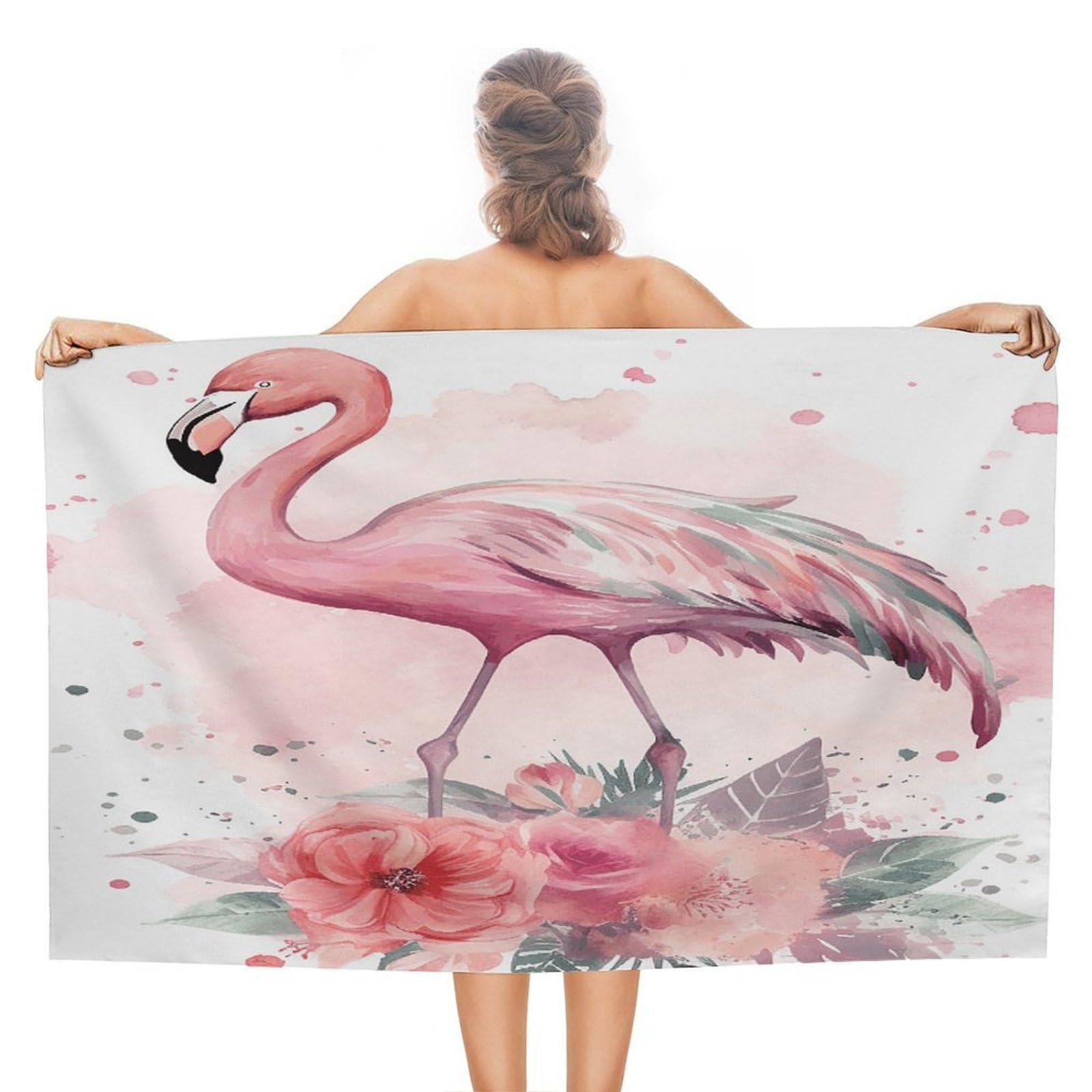 VstaDank Vintage Boho Flamingo Florals Bath Towel Stylish Double-Faced Pile Travel Towel Soft Absorbent Beach Towel for Pool Swim Sports Camping Adults Gift 51X31 Inch