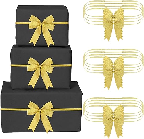 Craftsatin 24 lazos elásticos de Navidad con purpurina con lazos, lazos elásticos para regalos, cinta elástica de Navidad, manualidades para cajas