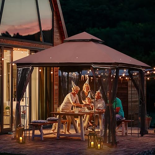 Miniatura 6 de ECOTOUGE Gazebo para exteriores de 10 x 10 pulgadas para patios, toldo doble impermeable, tienda de campaña de jardín con red para fiesta, patio
