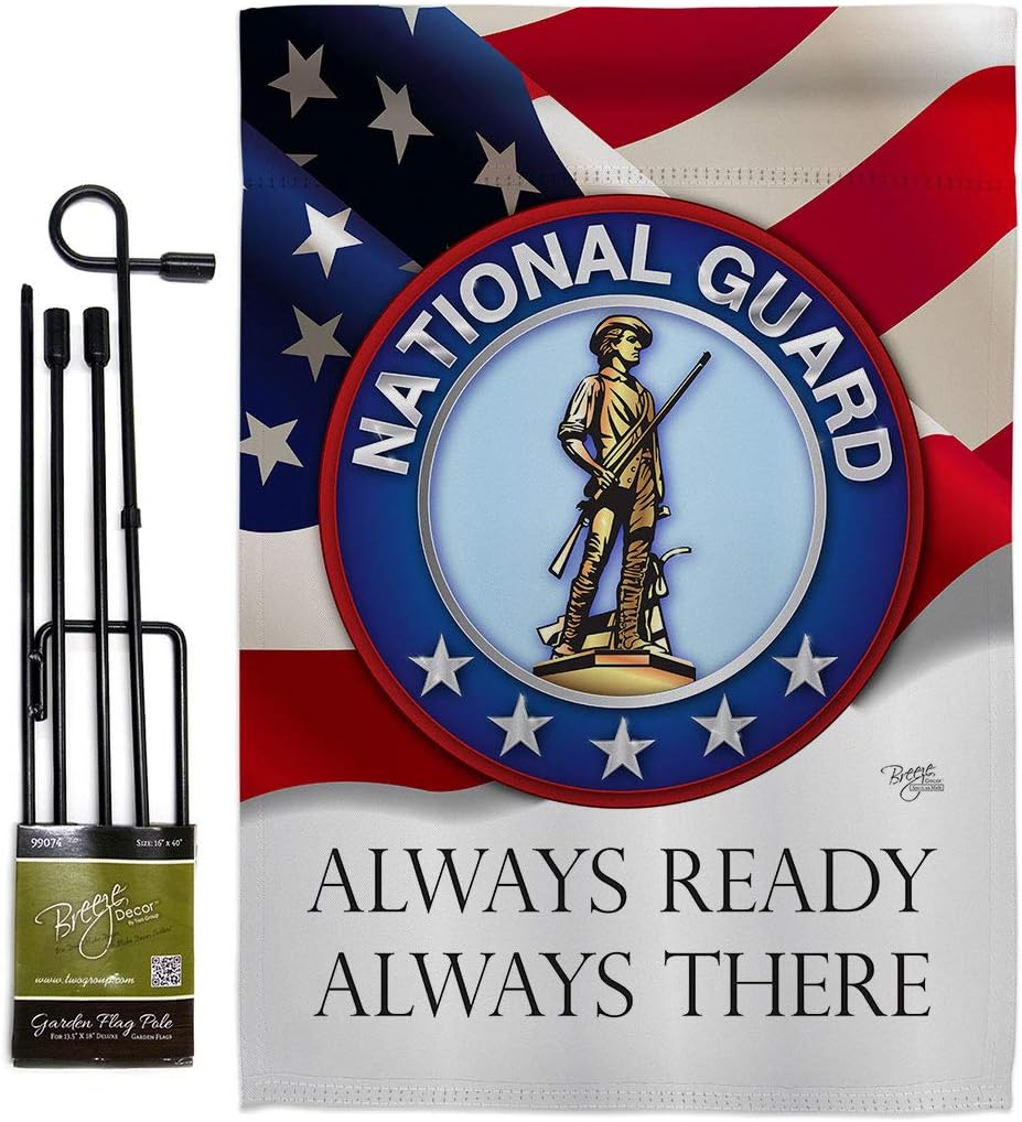 National Guard Garden Flag Set with Stand Armed Forces ANG United State American Military Veteran Retire Official Small Decorative Gift Yard House Banner Double-Sided Made In USA 13 X 18.5