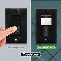 Vista 6 de TOPGREENER Interruptor de sensor de movimiento PIR, detector de nivel de luz ambiental, no requiere neutro, 5A, 150W LED/CFL, 1/6 HP, modos