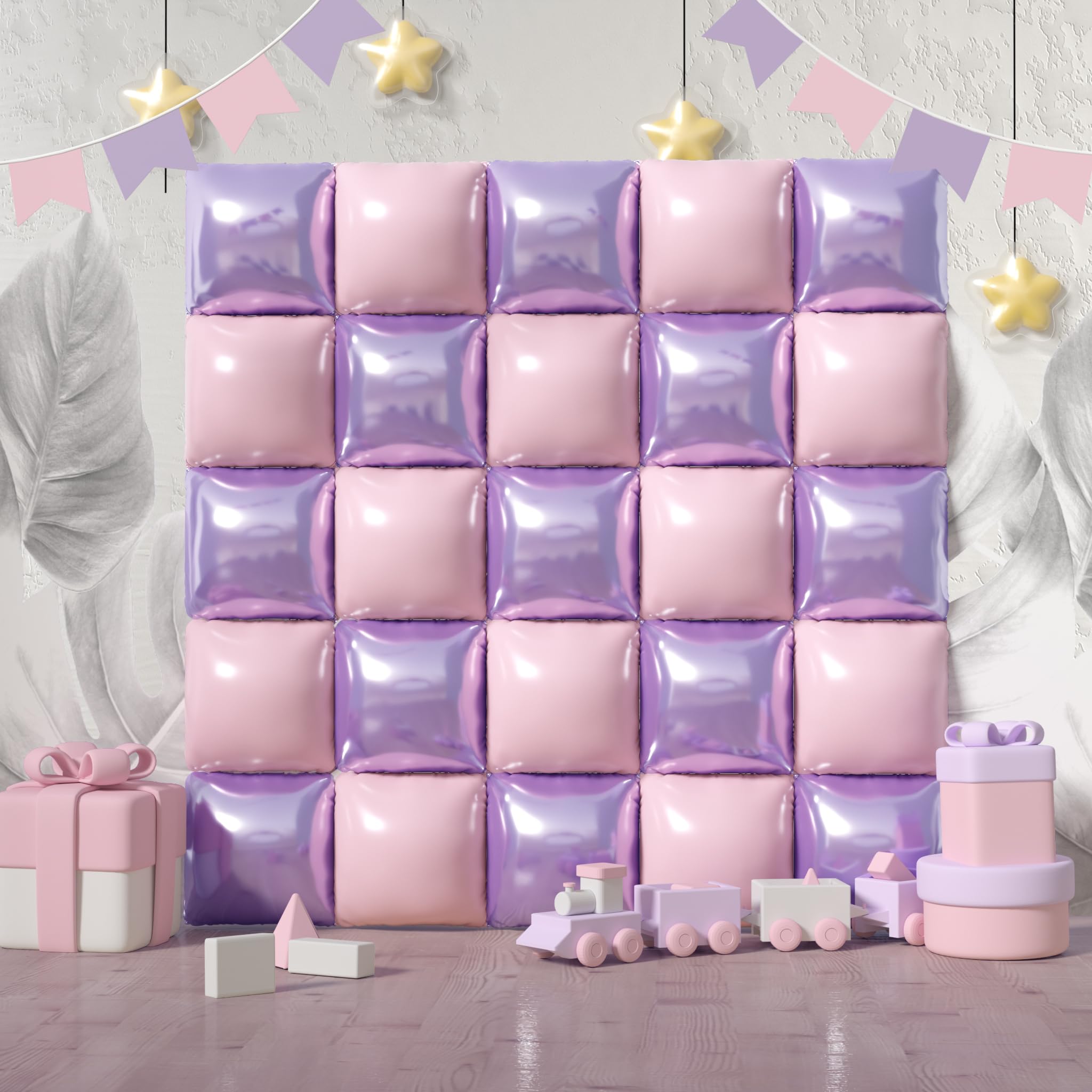 Orgnafey Square Foil Pastel Pink and Purple Balloon Wall Backdrop Tunnel Flat Double Sided Mylar Balloon Arch Garland Kit For Oh Baby Shower Birthday
