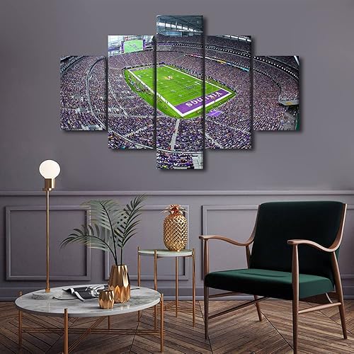 Vista 85 de Cuadros de estadios deportivos de fútbol americano de Minnesota, cuadros de vikingos, 5 paneles, lienzo para pared, arte de pared del estadio