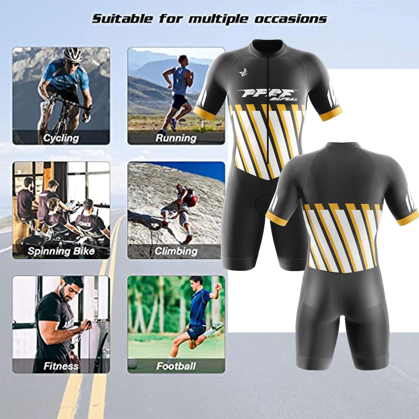 2025 Herren Fahrrad-Skinsuit Triathlon Anzug Herren Herren Radsportanzug gepolstert einteilig Trisuit Bike Top Short Trisuit Einteiler (Q1,L)