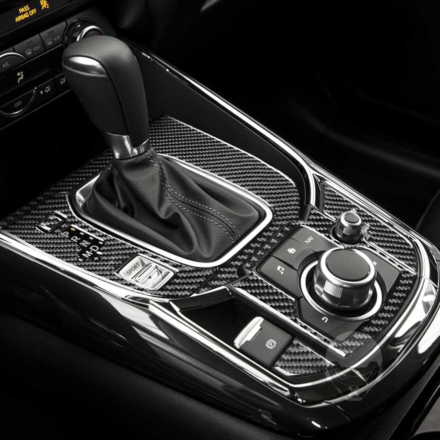 Real Premium Carbon Fiber Sticker Set Car Center Console Gear Shift Panel Multimedia Control Frame Cover Trim Compatible with Mazda CX-9 CX9 2016-2023 Auto Interior Accessories Black