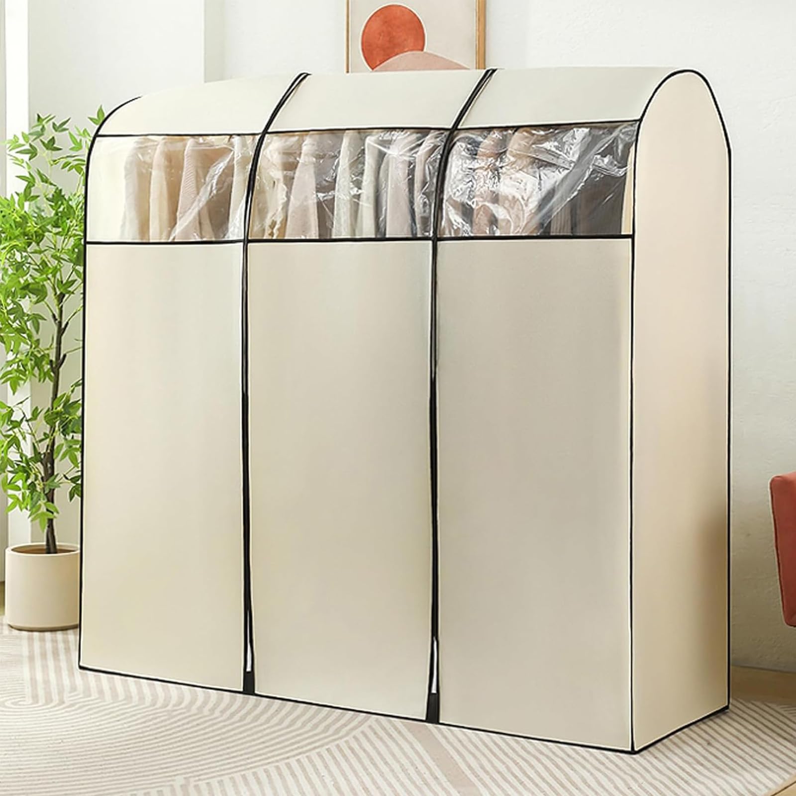 Kleiderstangen-Abdeckung mit Reißverschlüssen und transparentem Fenster, vollständig geschlossener Kleiderstangenschutz für Anzüge, Mäntel und lange Kleider, ideale Kleidersack-Lösung