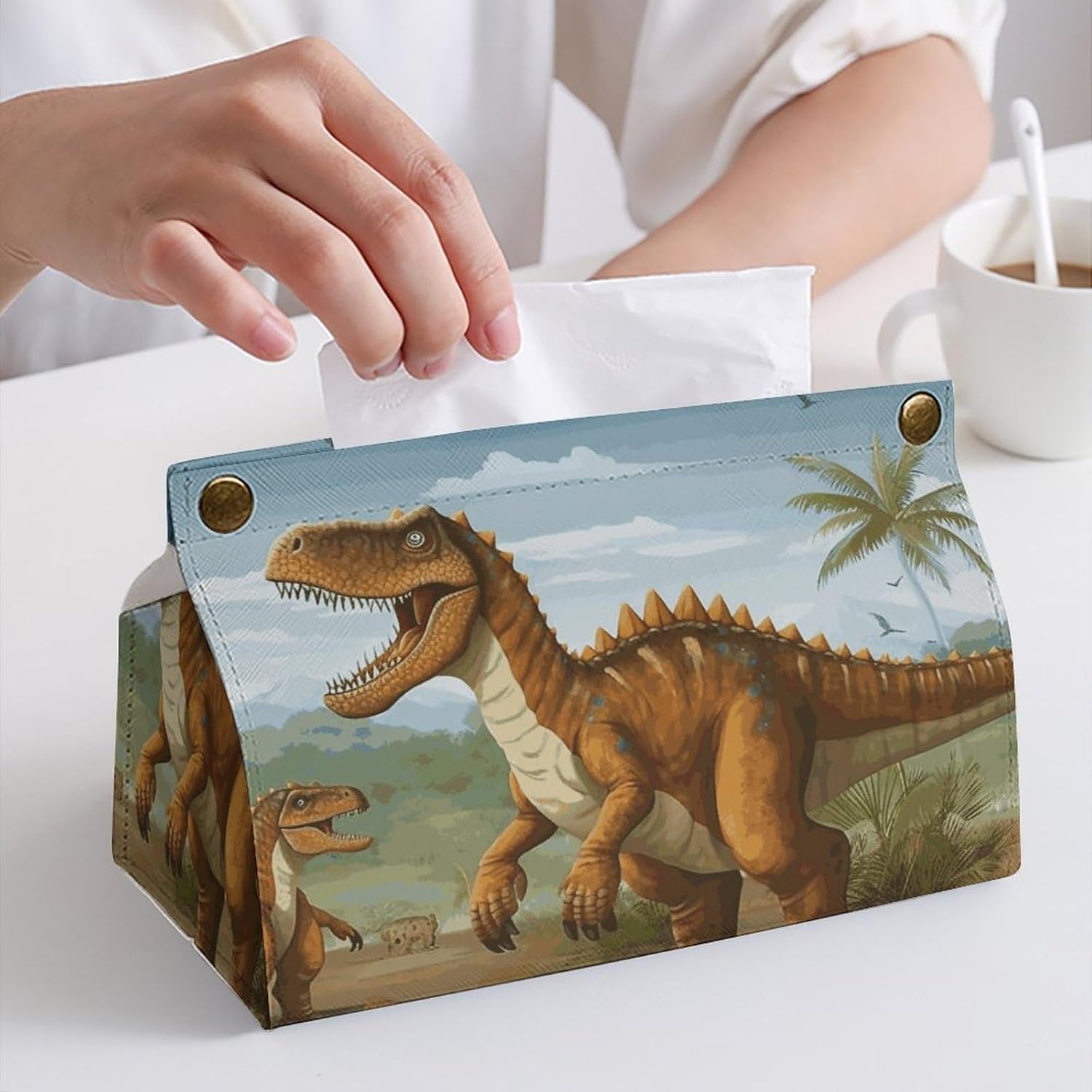 Jurassic Period Dinosaur Tissue Box Cover Rectangle Modern PU Leather Tissue Holder Farmhouse Napkin Holders Decorative Tissues Box Holder for Bathroom Kitchen Office Bedroom Dresser