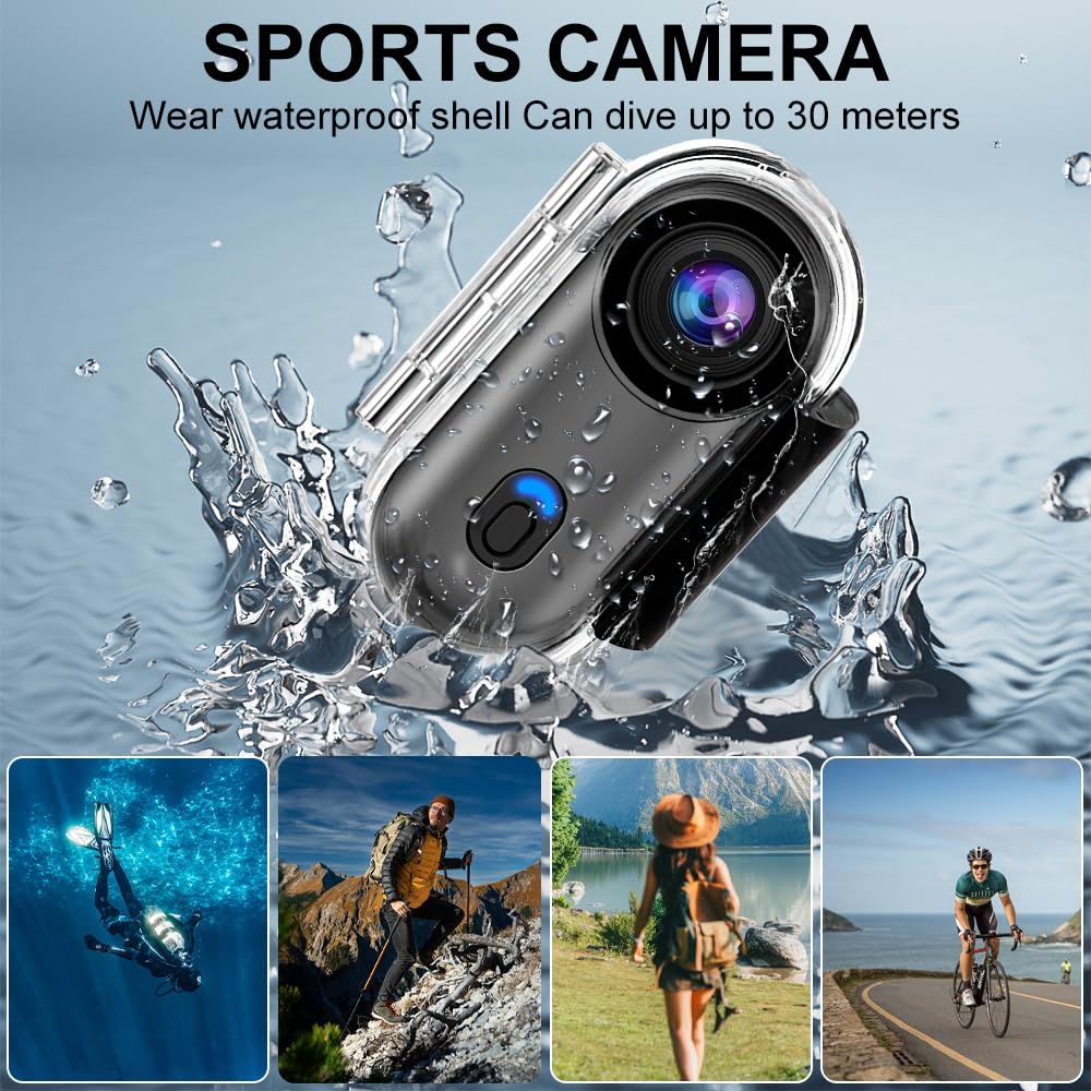 OBEST Mini Cámara Deportiva con 128GB Camara Acción Impermeable App Bodycam | Cámara Casco Moto 360 WiFi Magnética 1080P Camera Corporal Buceo CAM Vlog POV para Deportes Actividades al Aire Libre Negro