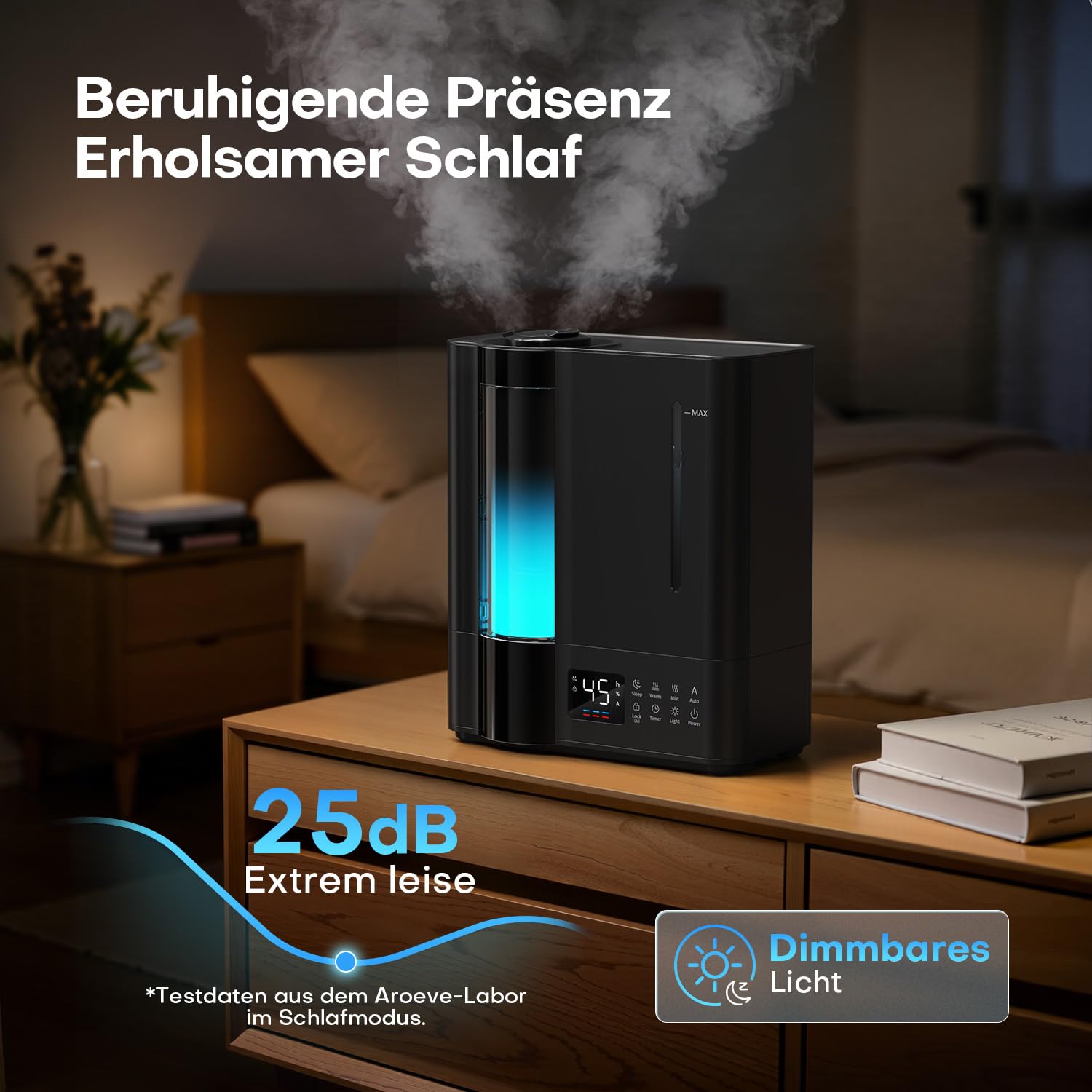 AROEVE 8L Luftbefeuchter Schlafzimmer, Warm- & Kaltnebel Luftbefeuchter für große Räume, Befüllung oben, Aroma Diffusor, Hygrostat, 60H/25dB Leiser Raumluftbefeuchter für Baby Kinderzimmer Pflanzen