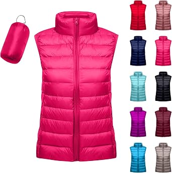 Womens Lightweight Puffer Vest Packable Warm Winter Sleeveless Jacket Stand Collar Water Resistant Quilted Vest