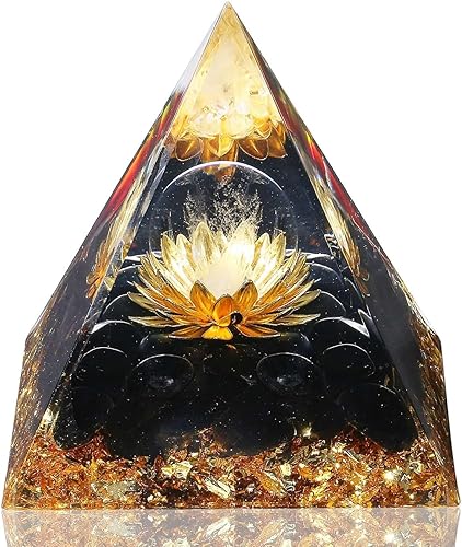 LAIDANLA Pirámide de orgón de obsidiana, cristales curativos, pirámide de orgonita, flor de la vida, energía positiva, pirámide de piedras preciosas