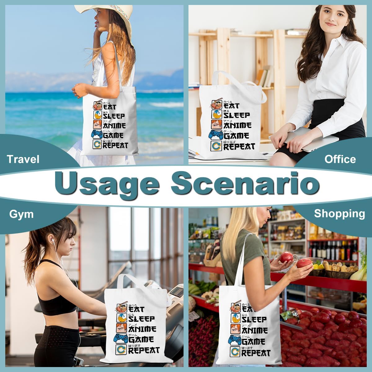 Anime Gifts Tote Bag Game Anime Merch Weekender Bag Shopping Bags Anime Stuff Japanese Gifts for Women Friends Anime Lover Gamer Reusable Grocery Bags for Shopping Picnic Vacation Birthday Graduation - Image 2