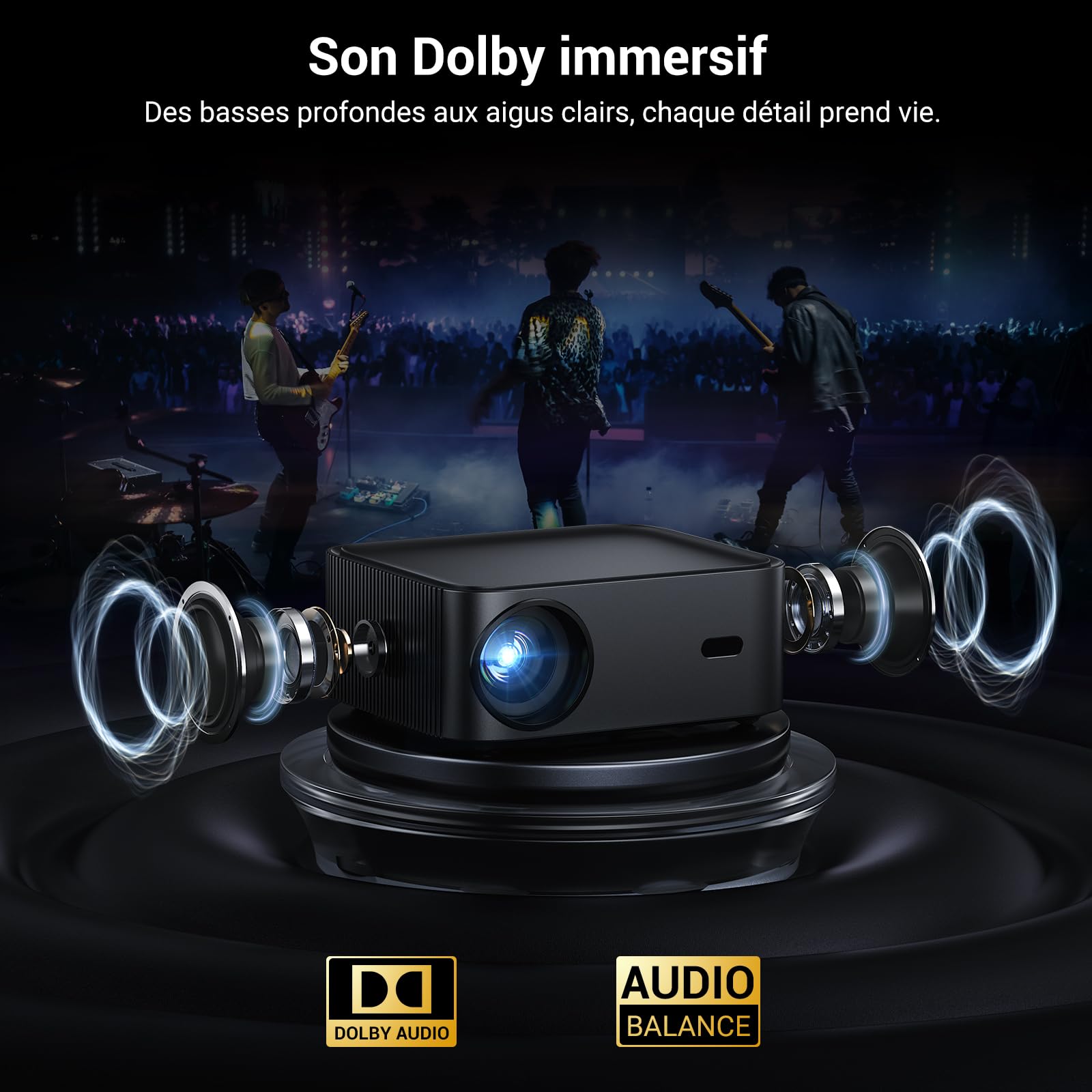 HAPPRUN H11 Vidéoprojecteur 4K Compatible avec Netflix-App, Videoprojecteur avec Haut-Parleur Intégré, Mini Retroprojecteur Compatible Smartphone/HDMI/TV Stick/USB/PS5 pour Maison, Chambre, Extérieur
