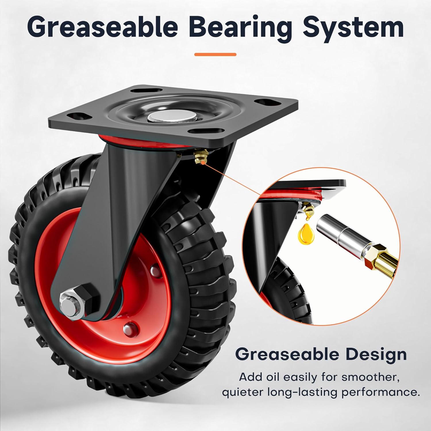 6 Inch Caster Wheels Set of 4 (2 Swivel & 2 Fixed), Heavy Duty Rubber Casters with Knobby Tread for All-Terrain Use, 1320 lb Capacity, Smooth Rolling Wheels for Workbench, Cart, Dolly, Chicken Coop