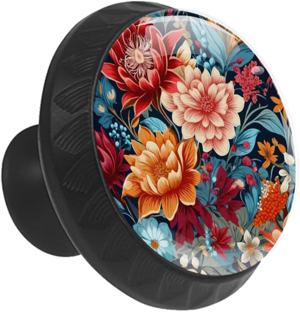 12 Pieces Colorful Floral Pattern Glass Knobs for Dresser Drawers, 1.37 x 1.10 in Round Kitchen Cabinet Pulls for Home Office Nursery Kids Room