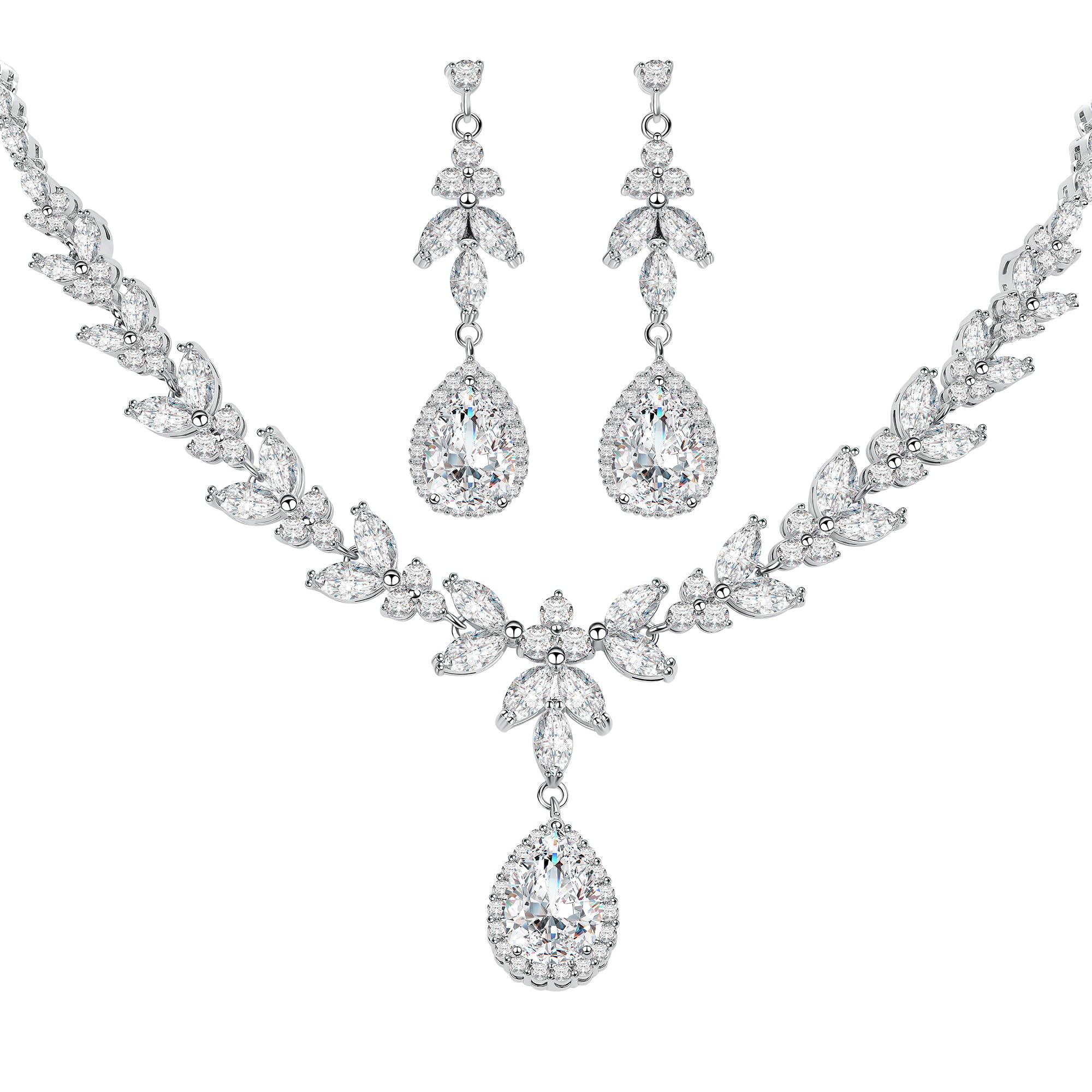Erecter Rhinestone Necklace for Women Silver Costume Wedding Jewelry Sets for Brides Prom Accessories Jewelry Earrings and Necklace Set for Women