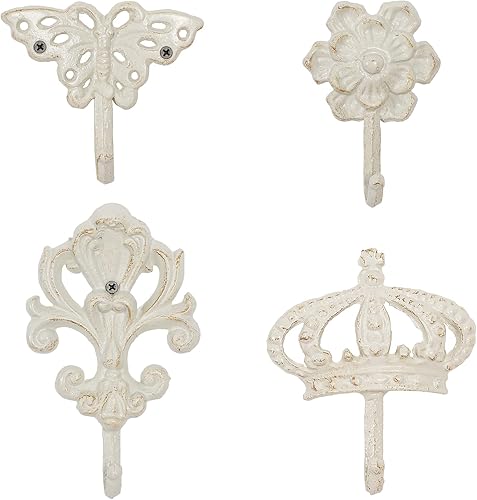 4 ganchos decorativos de pared vintage, gancho rústico de hierro fundido montado en la pared, ganchos decorativos resistentes para jardín al aire