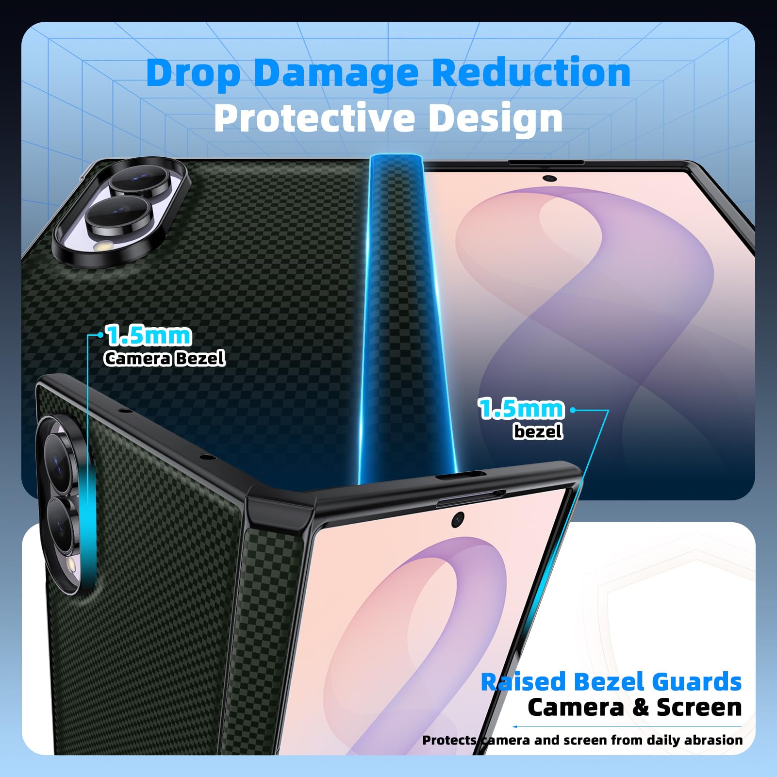 Custodia per Galaxy Z Fold 8, compatibile con MagSafe verde | Custodia rigida pieghevole sottile protettiva con cerniera, design a griglia in carbonio antiurto completo per uso aziendale