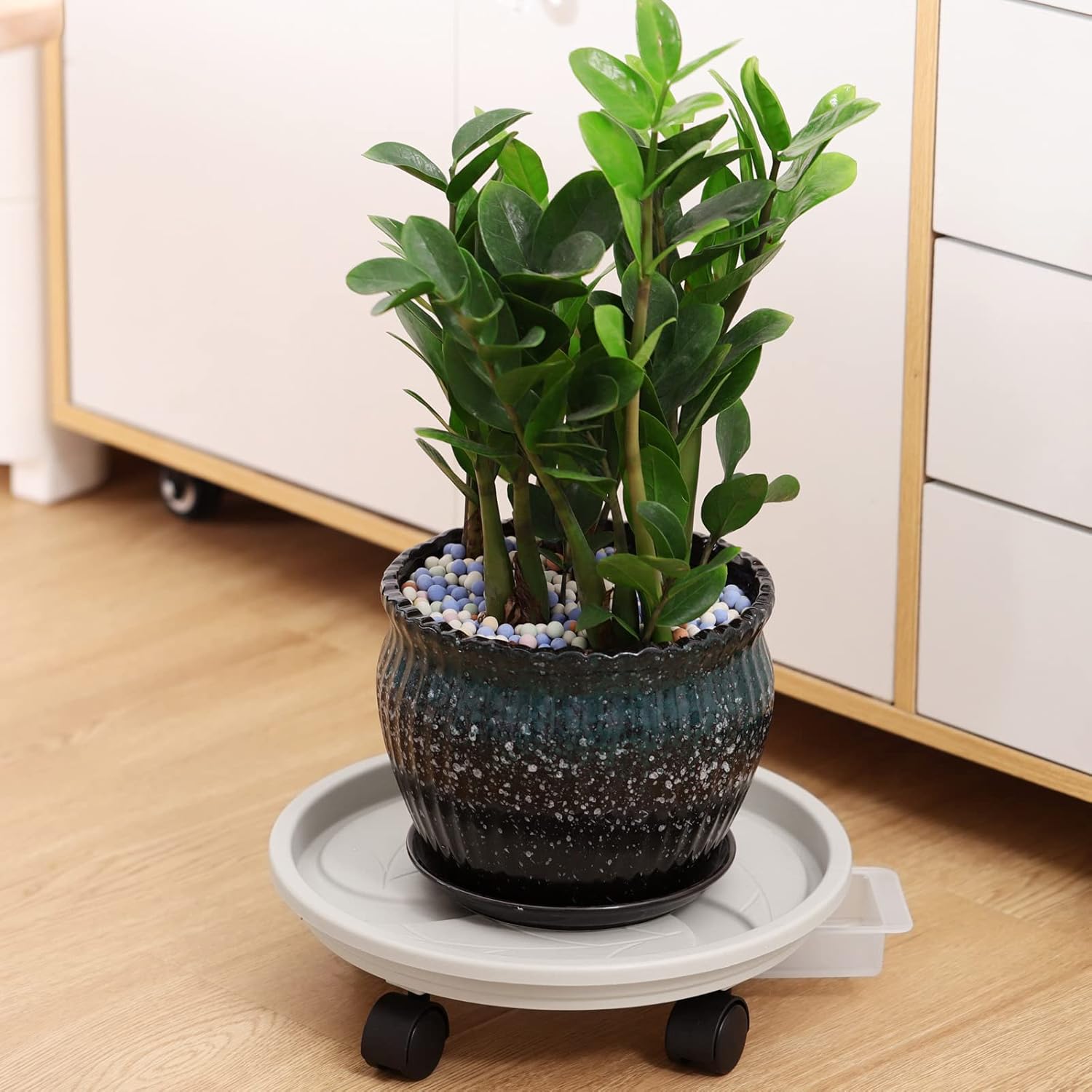 4-Pack 13" Rolling Plant Stand with Wheels, Drainage Tray and Casters - Plastic, Heavy-Duty Dolly for Moving Large, Heavy Plants - Indoor and Outdoor - White