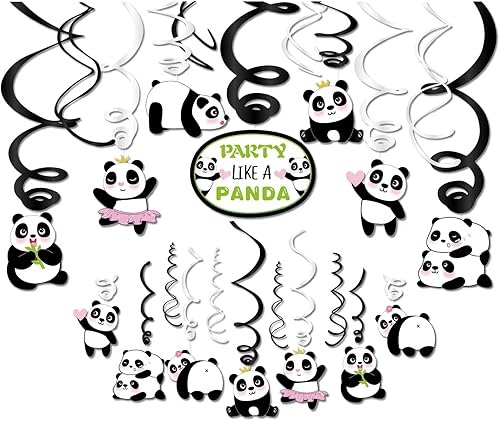 30 piezas de decoraciones de remolino colgante de cumpleaños de oso panda, suministros de fiesta de cumpleaños de oso panda, decoraciones de fiesta