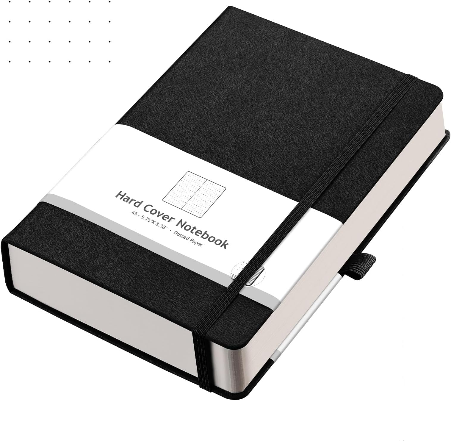 Bullet Dotted Journal - 320 Numbered Pages Dot Grid Notebook A5 Thick Journal, 100gsm Thick Dotted Paper, Leather Hardcover,Inner Pocket, 5.75'' × 8.38'' - Black