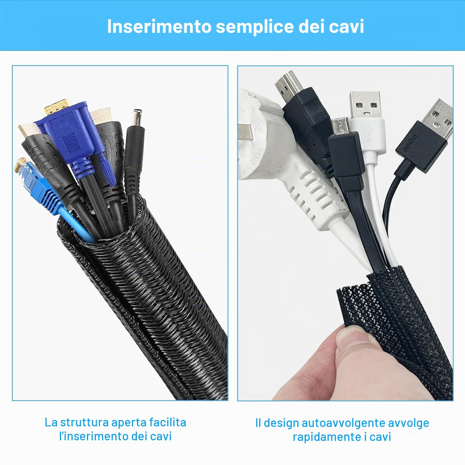 SURFOU Guaina per Cavi Elettrici 3.1m X 13mm, Scrivania Copricavi Nera, Raccogli Fili Nascondi Passacavi, Copricavo Cavo Guaine Raggruppa Flessibile Raccoglicavi Cable Antirofitori