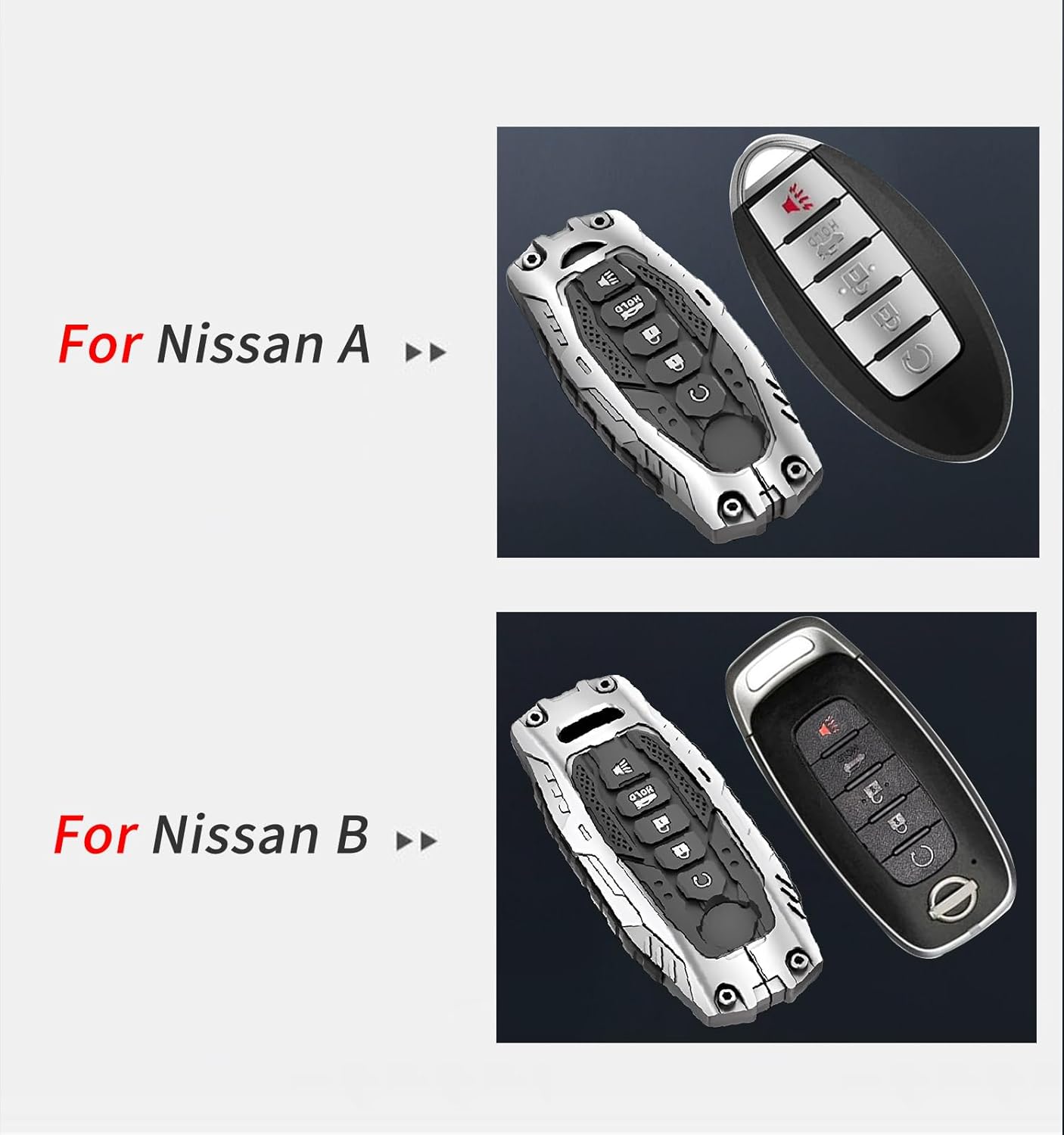 Heavy Metal Key Fob Cover Case Protector Suitable for Keychain, Altima Maxima Q60 Smart Remote Key fob Cover case Key Holder 5 Buttons car Accessories - Image 3
