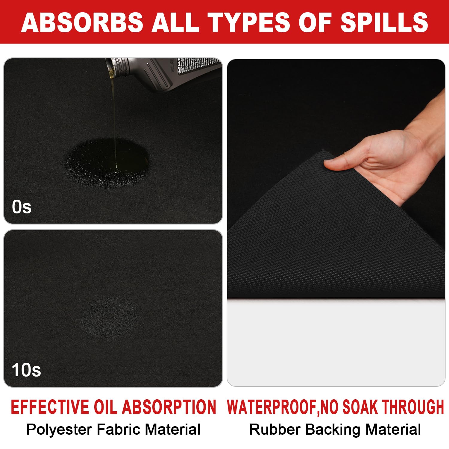 Alfombrilla Absorbente para derrames de Aceite en Garaje, Alfombrilla Protectora para Suelos 120 x 150cm | Almohadilla Absorbente de Alta Resistencia, antiderrames e Impermeable,Negro