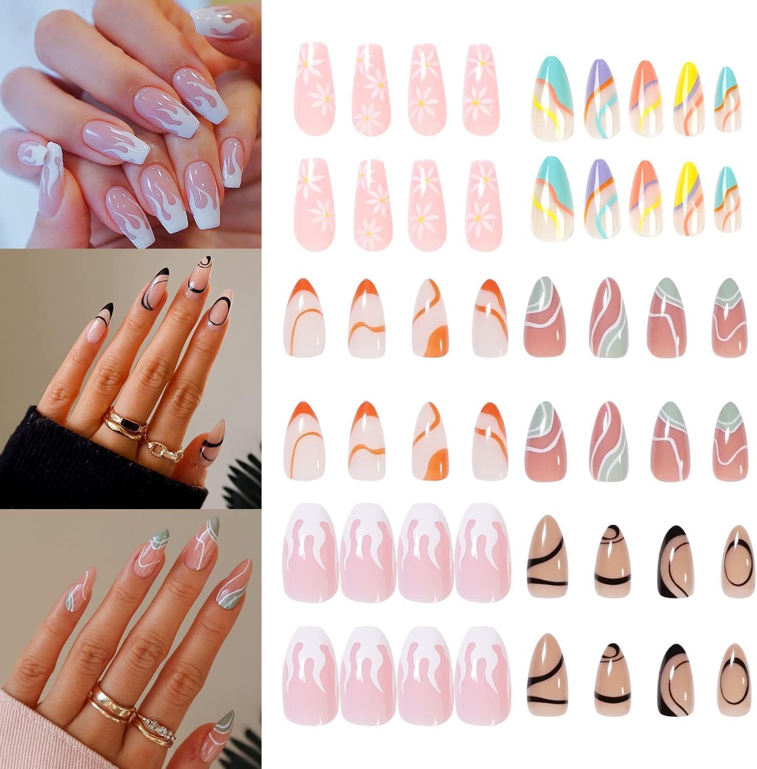 Hatanu Mall 24 PCS French Tip Short Press-On Nails for Girls & Women, Artificial False Nail Tips Pre Glue Full Cover Short Acrylic Nails for Girls Women Nail Art Decoration (Multicolor & Design)-image-30