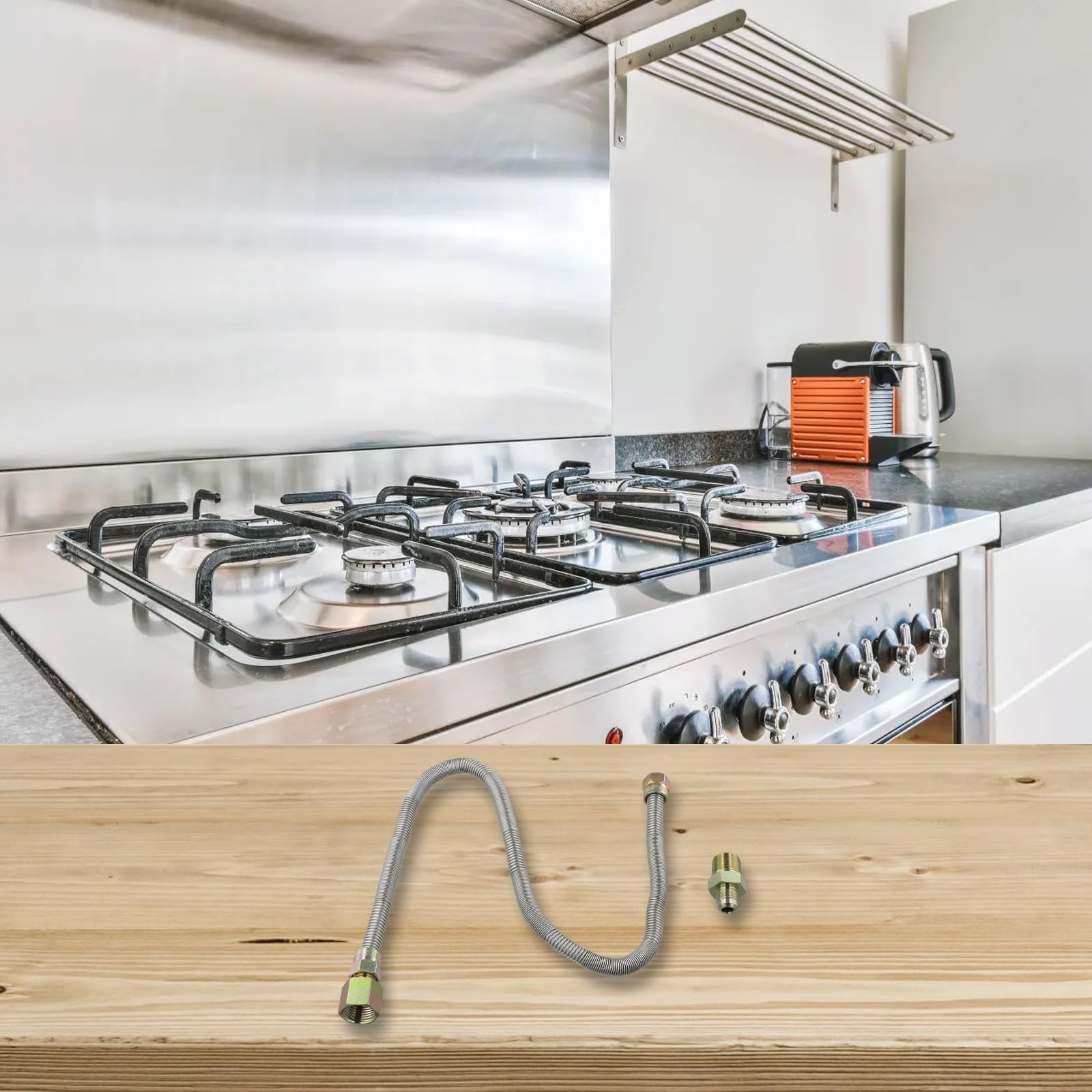 Flexible Gasleitung Propangasschlauch Edelstahl 304 Pfeiffreies Design Für Außen Innen Heizung Feuerstellen Kamine Silber 30 Zoll 3/8 Zoll UV-Schutz Für Gasgeräte Anwendungen