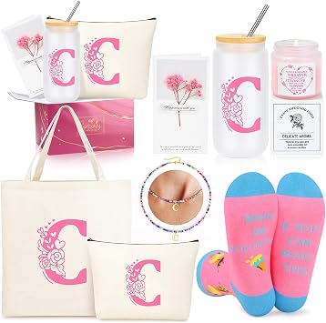 Teen Girl Gifts Trendy Stuff, Easter Birthday Gifts for Teen Girls Personalized Monogrammed Pink Gifts for Women Initial C Christmas Valentines Day Ideas Present