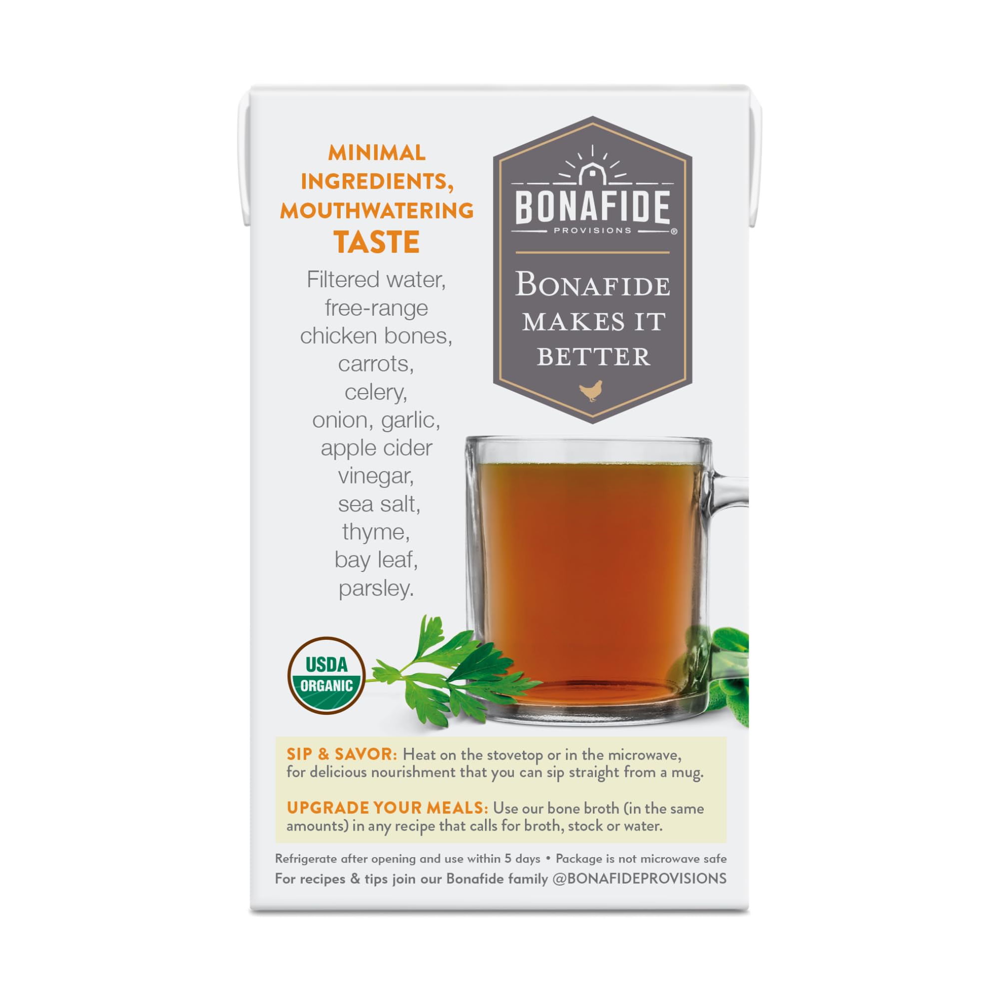 Bonafide Provisions Fresh Organic Chicken Bone Broth, 16.9oz - 6 Pack