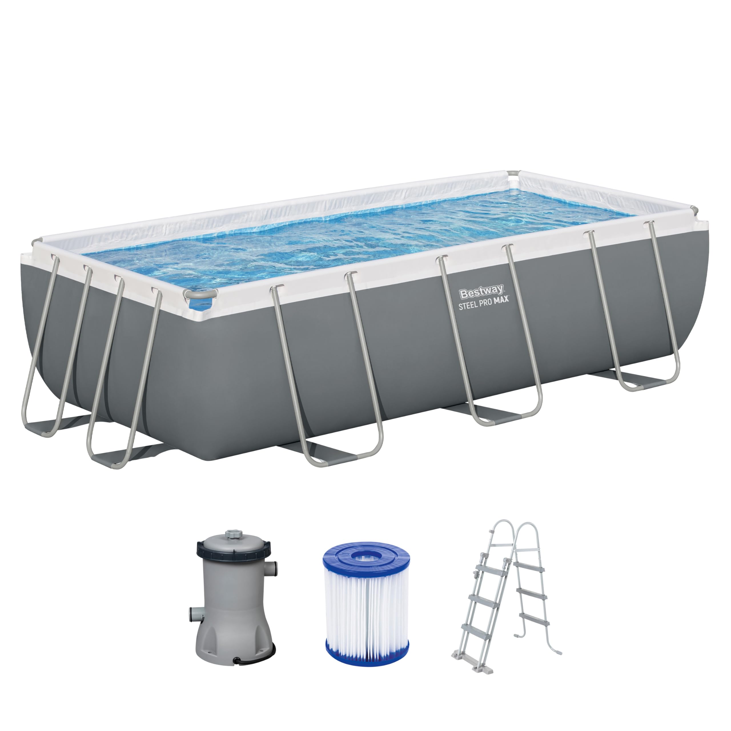 Bestway Steel Pro MAX Frame Pool mit Filterpumpe 404 x 201 x 100 cm, grau, eckig