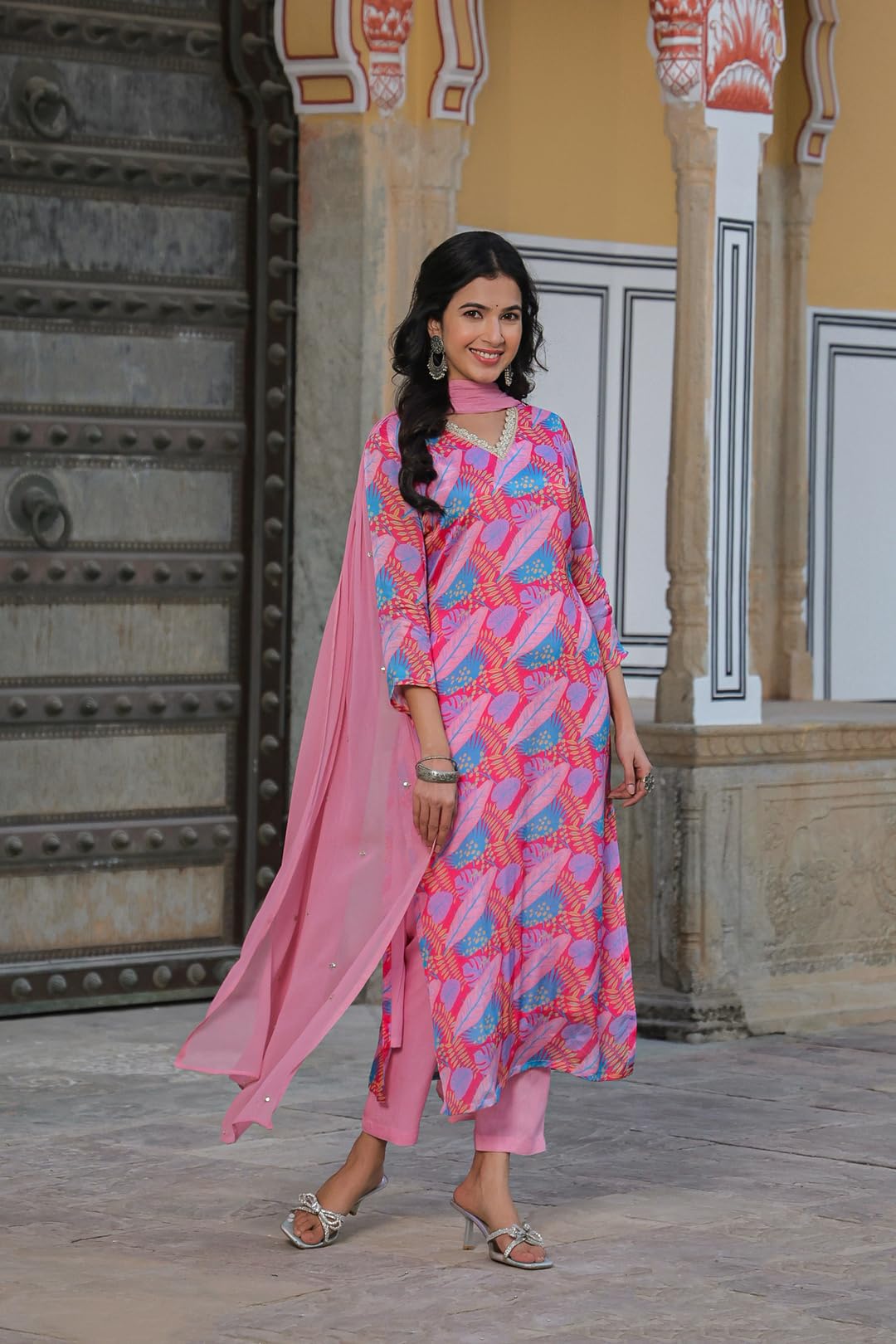 ANNI DESIGNER Kurta da donna in misto cotone con palazzo