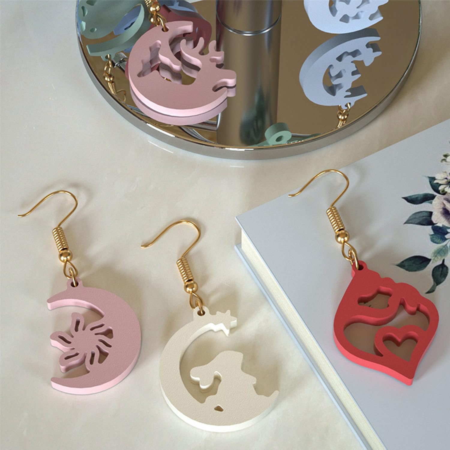 4Pcs Earring Resin Silicone Molds with 40 Earring Hooks, Epoxy Resin Jewelry Molds Silicone Set for Casting Irregular Shape Mold for Earrings Pendant Necklace Bracelet Keychain (4 Pcs-Large)