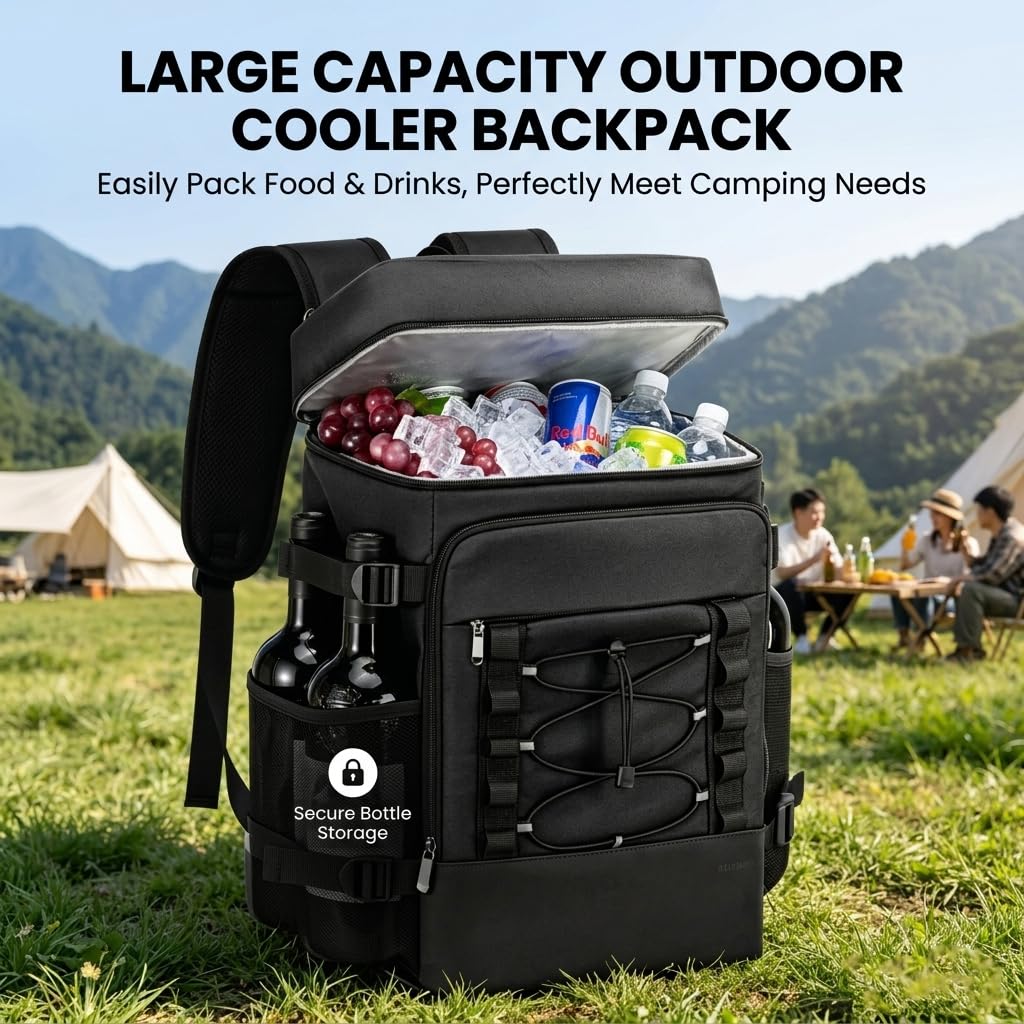 Zaino Termico Frigo 25L, Grande Zaino Refrigerante Impermeabile 40 Lattine, Borsa Termica Porta Pranzo per Spiaggia, Campeggio, Picnic, Barbecue