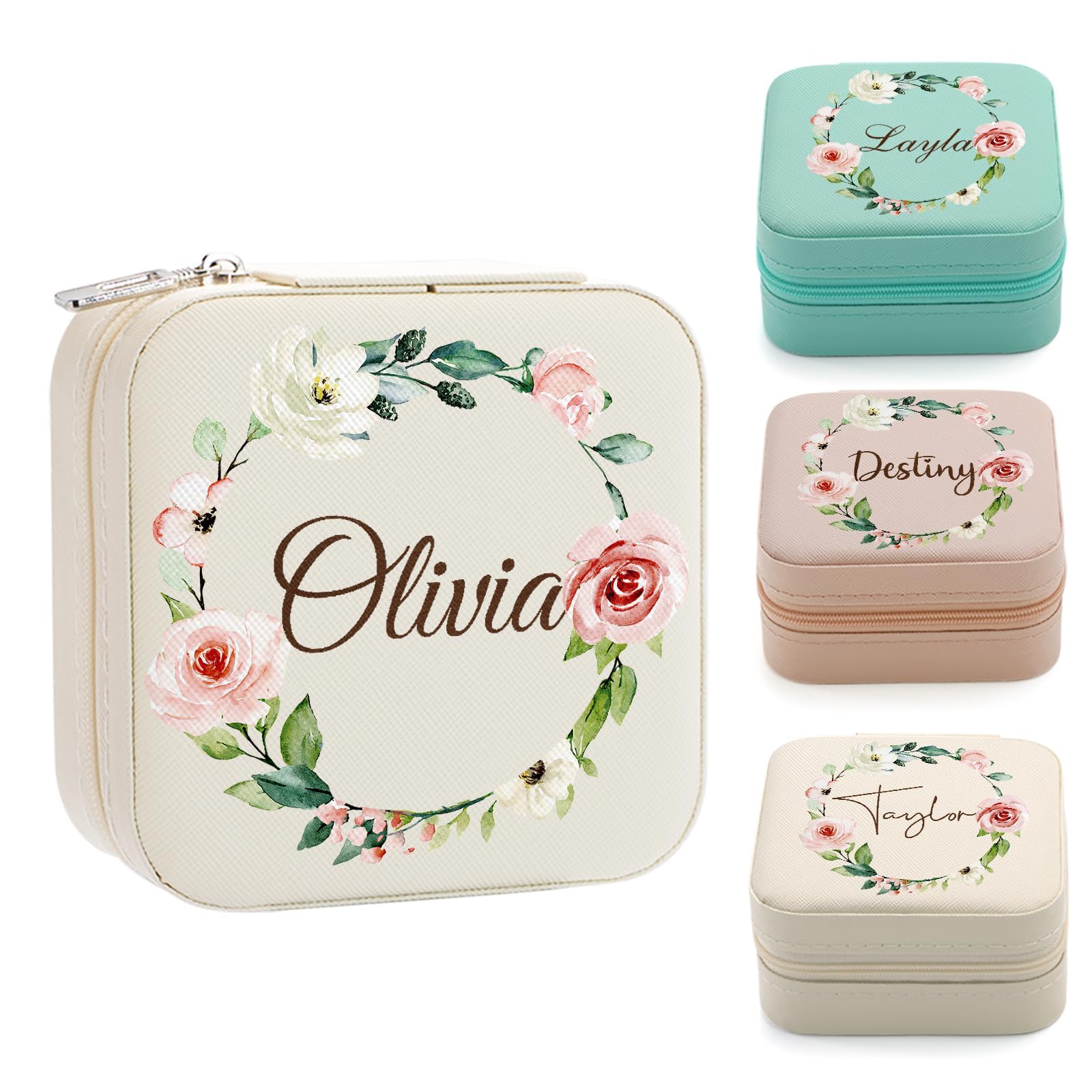 Yofair Personalized Jewelry Box Custom Leather Travel Jewelry Case Ring Box Bridesmaid Gifts Birthday Christmas Gifts for Women