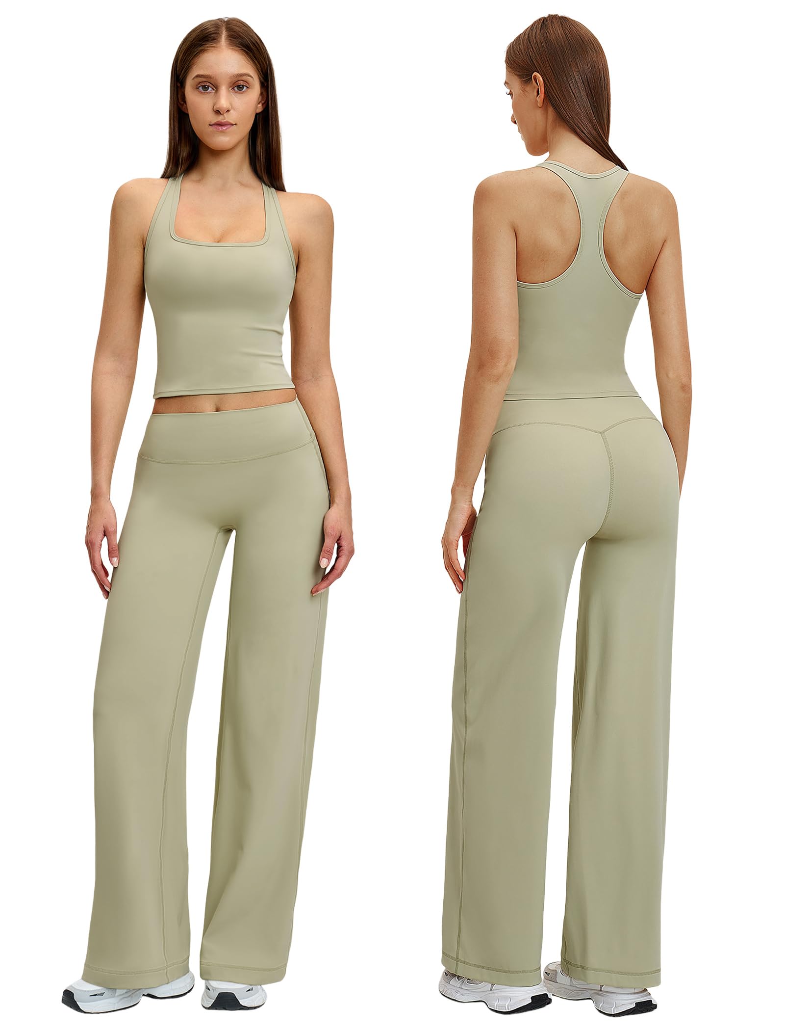 Conjunto deportivo para mujer de 2 piezas con pierna ancha para yoga y fitness | Cintura alta, pierna ancha, elástico en 4 direcciones, para yoga, fitness, pilates y tiempo libre