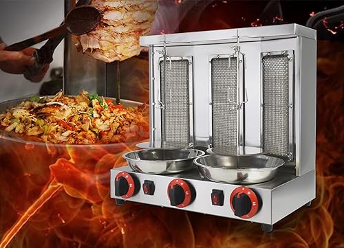 Miniatura 6 de Máquina casera de shawarma de pollo turco comercial Doner de pollo turco asador para encimera con asador vertical de 3 quemadores de propano