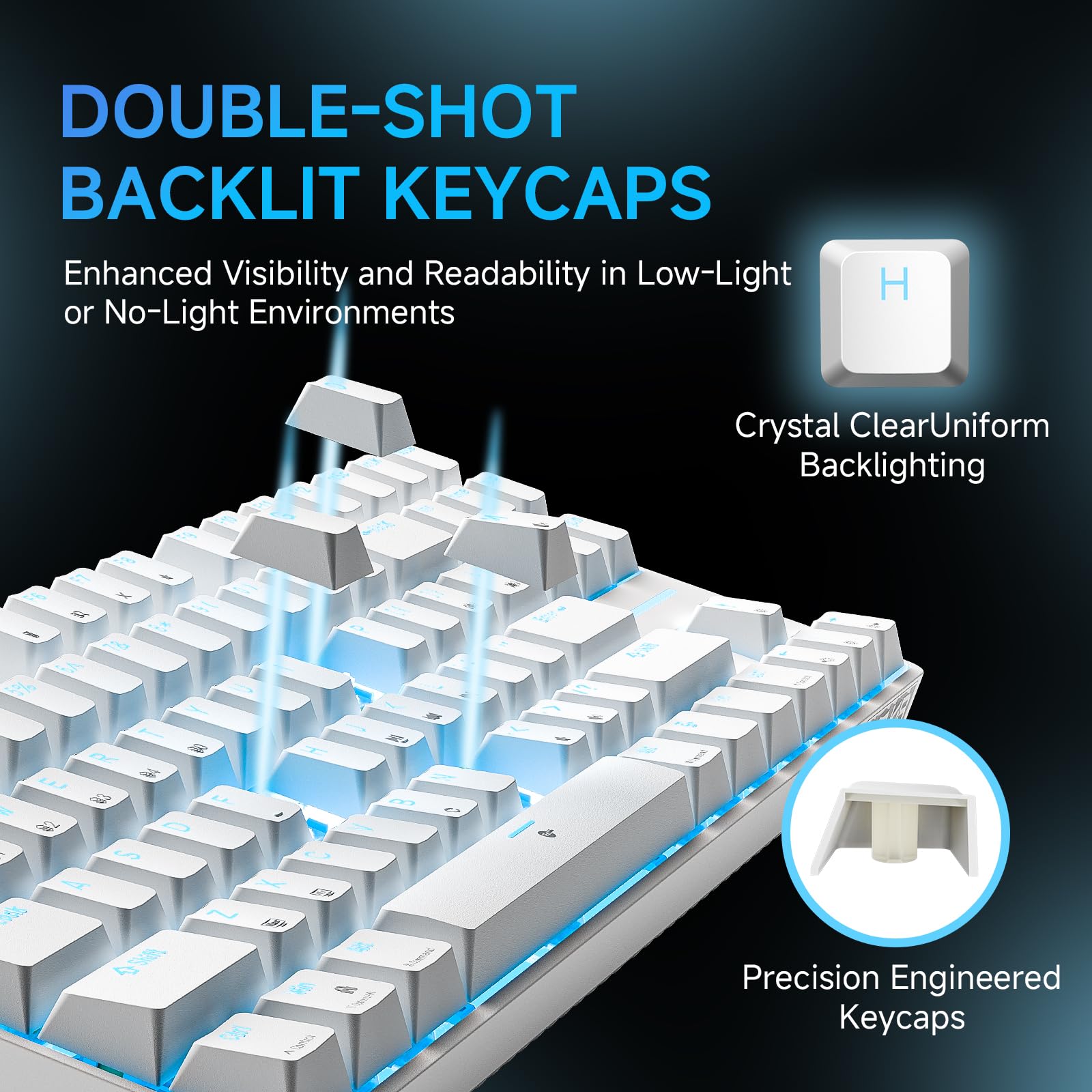 TMKB T87SE TKL Tastiera meccanica, Tastiera Cablata con Interruttori Clicky Blu, LED Retroilluminazione, Type-C Mini Compatti 87 Tasti Anti-Ghosting per PC Mac OS, Layout US, Bianca