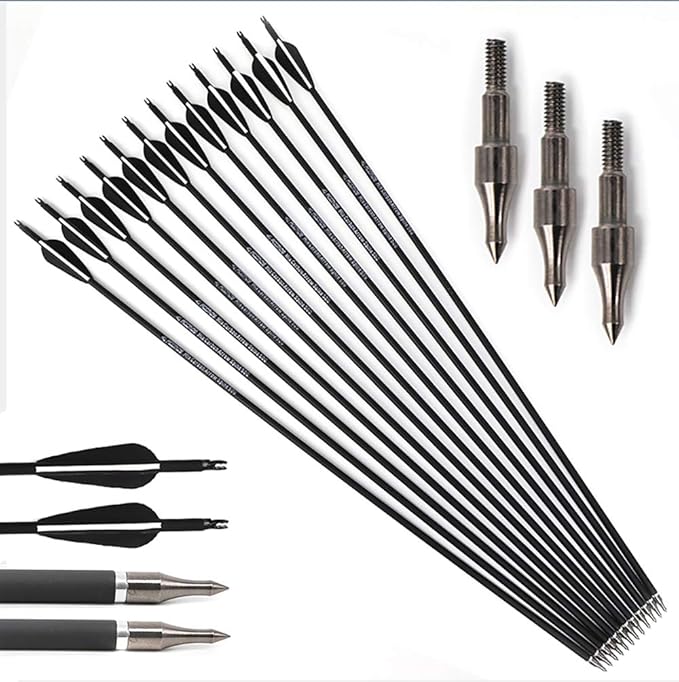 12 Frecce In Carbonio SHARROW Da 30 Pollici Con Piume Di Tacchino – Spine 500 – Faretra Inclusa – Per Arco Compound E Ricurvo - 3