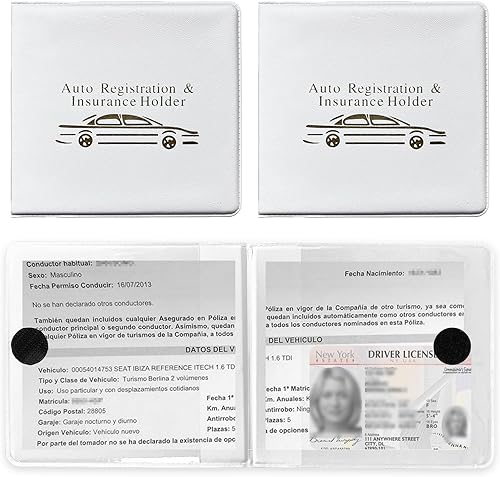 Augeny 2 soportes para registro y seguro de automóvil, organizadores de documentos de licencia de vehículo con cierre, accesorios esenciales para