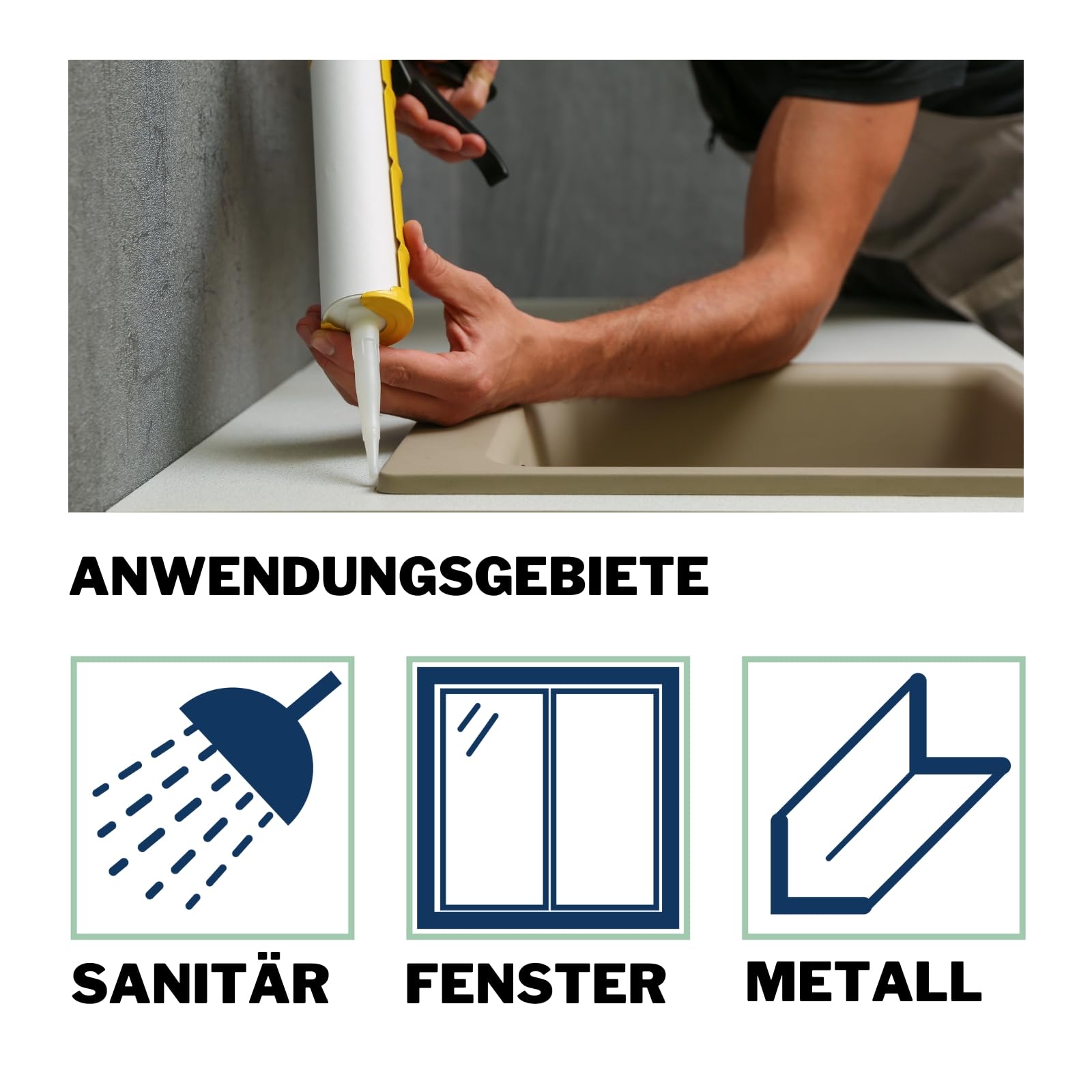 SAB24 Sanitärsilikon Basic elastisch dauernassbeständig schimmelresistent Bad Küche Dusche Feuchträume 300ml Kartusche (grau, 48)