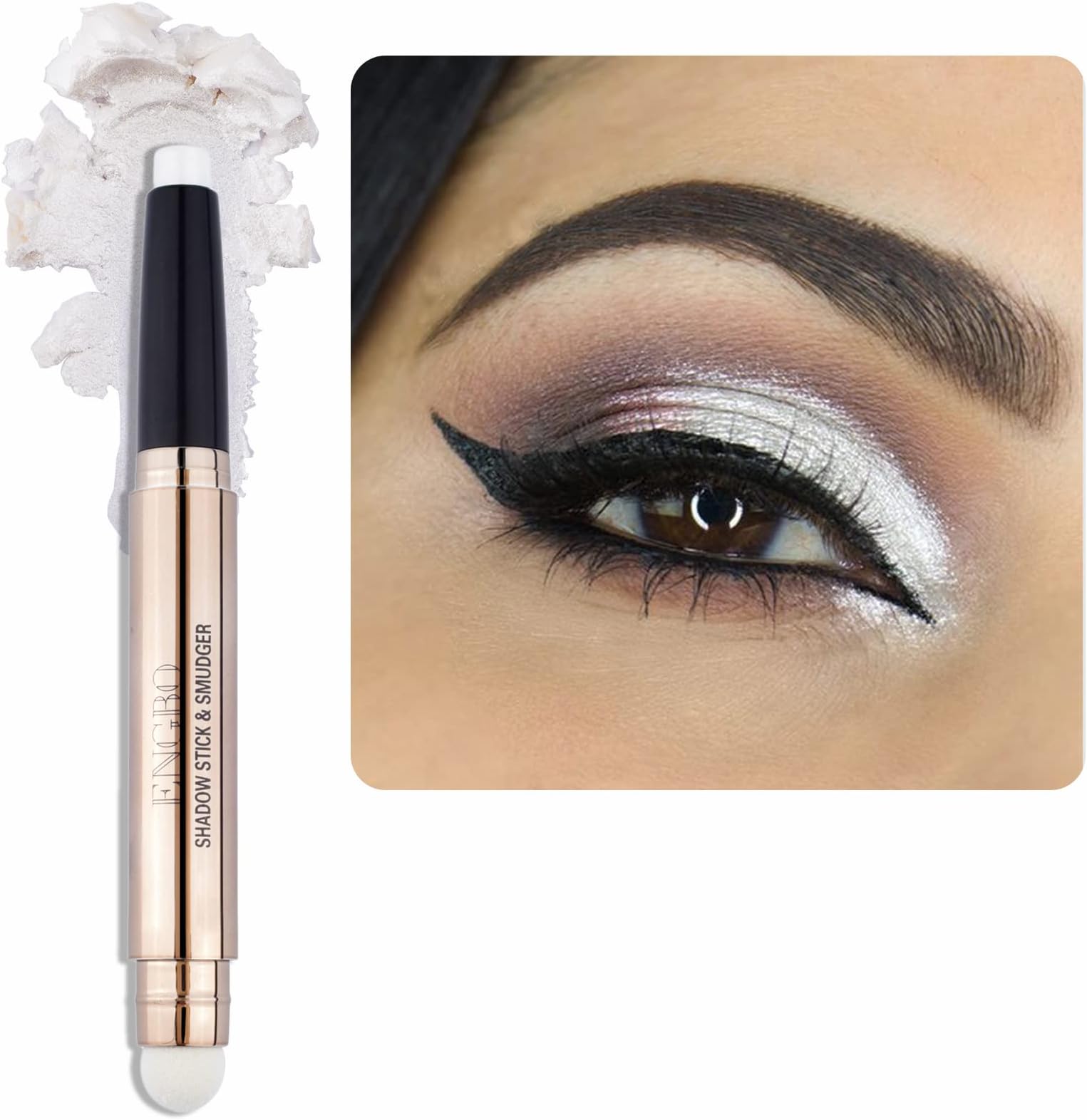 White Eyeshadow Stick, Eye Brightener Stick Eyeliner Pencil with Soft Smudger, Long Lasting Waterproof Eye Highlighter Makeup(01 Pearl White Shimmer)