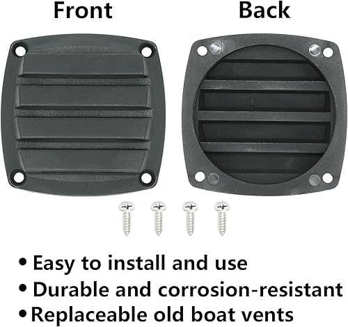 Miniatura 5 de Rejilla de nylon a través de la ventilación, ventilación marina de plástico negro al ras del barco, tornillos de acero inoxidable gratis (4 piezas)