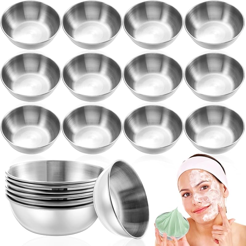Teenyyou Conjunto com 12 tigelas para mistura de máscaras faciais, aço inoxidável, prata