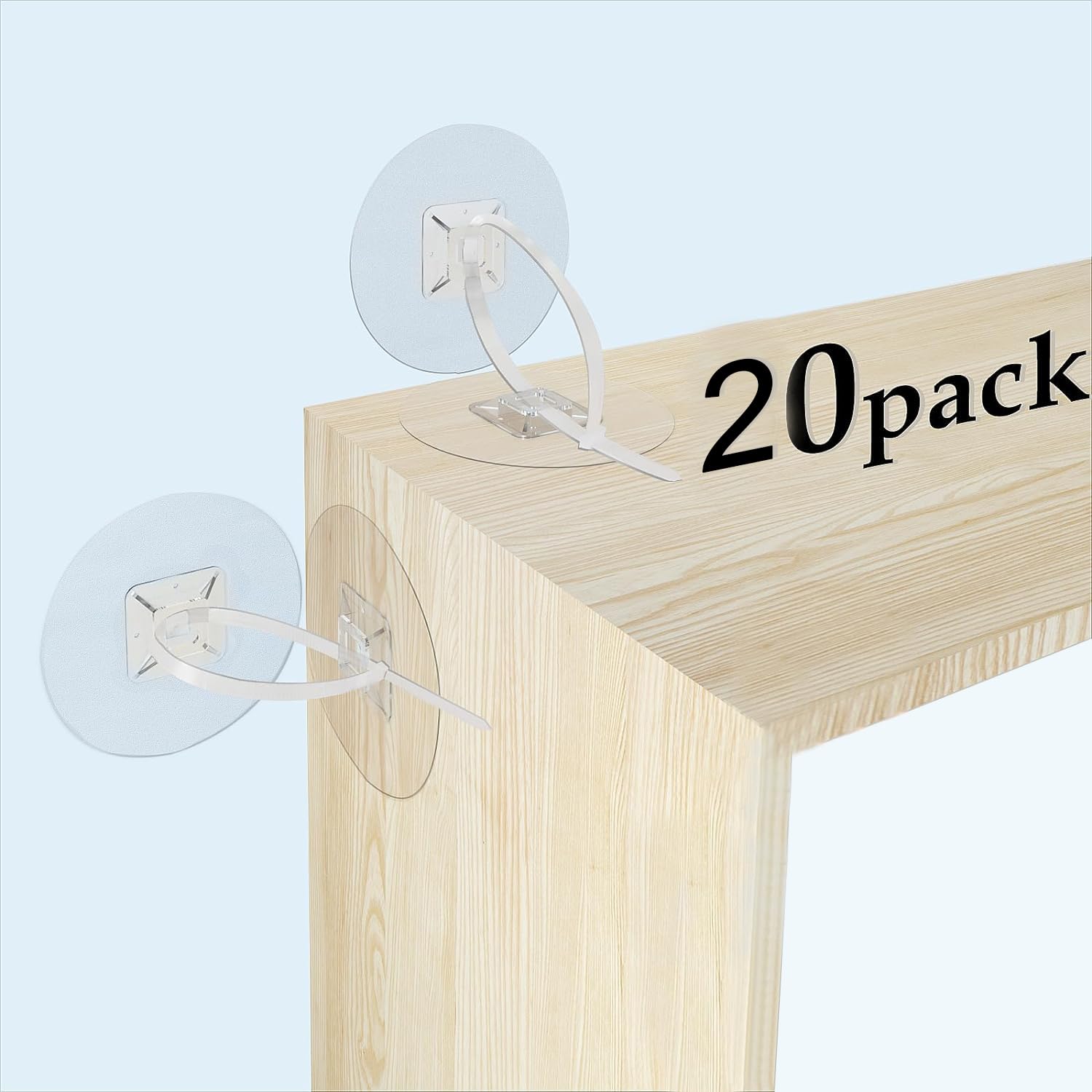 Furniture Anchors (20 Pack) No Drill Upgraded Furniture Straps for Baby Proofing, Self-Adhesive Secure 168 Pound Furniture Prevent Falling Anti Tip Earthquake Straps for Child Safety (Misty)