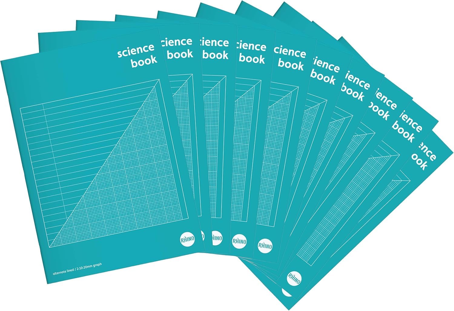 Rhino A4 Exercise Books, 64-Page / 8mm Lined with Margin & 20mm Graph Ruling Reverse Paper Notebook, 80-Pack, Office & School Stationery Supplies, Green