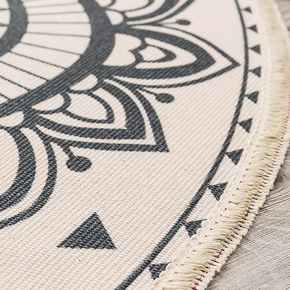 AVCULT Okrągły bawełniany dywan z frędzlami boho mandala tkany bawełniany dywanik zmywalny dywanik do salonu sypialni jadalni (kolor: N, rozmiar: 120 cm)