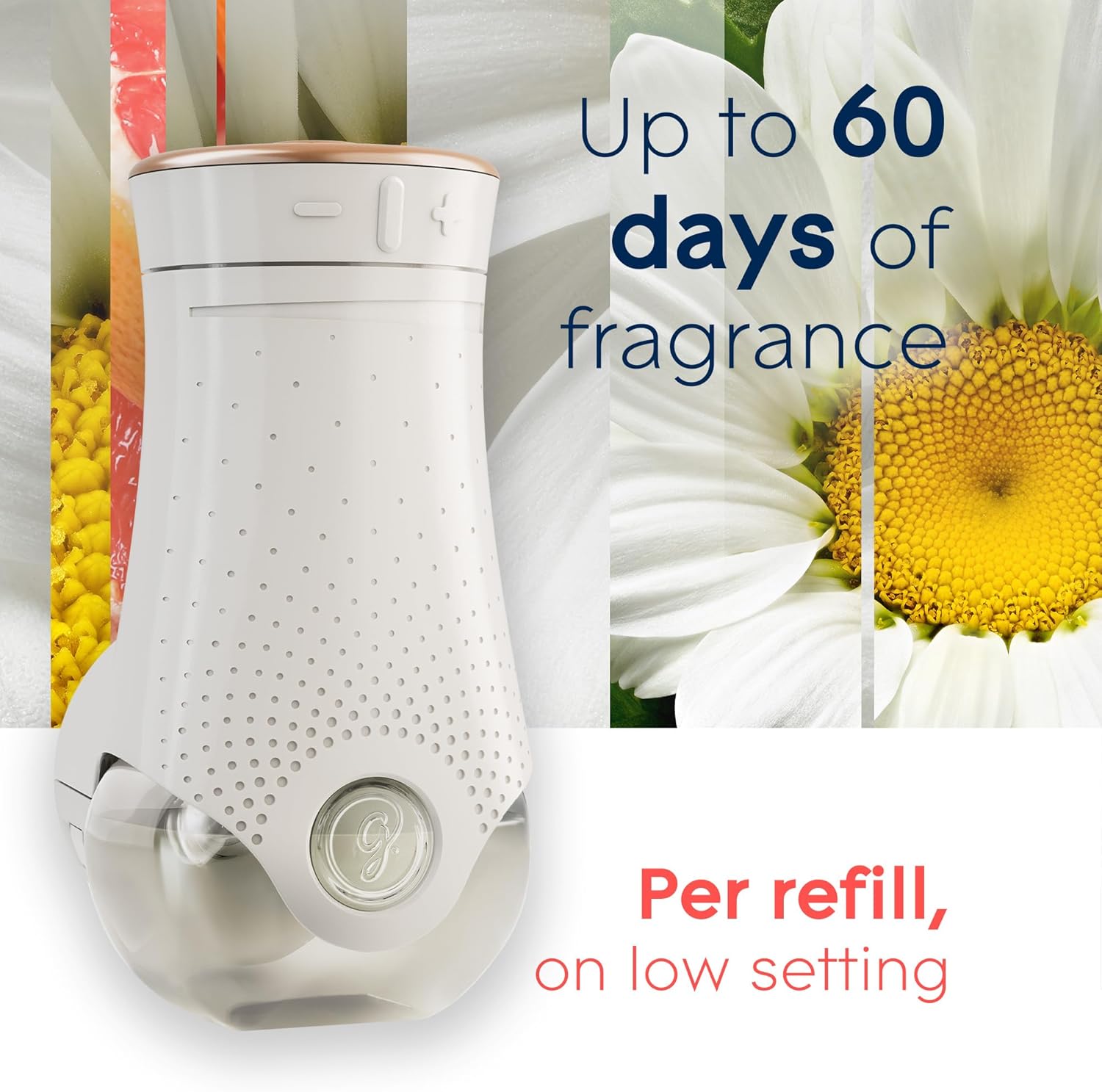 Glade PlugIns Refills Air Freshener Starter Kit, Scented and Essential Oils for Home and Bathroom, Joyful Citrus & Daisies 4.02 Fl Oz, 2 Warmers + 6 Refills